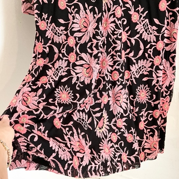 Anthropologie x Adrianna Papell Mini Dress Crochet Lace Floral Black Pink 16 - Picture 9 of 14